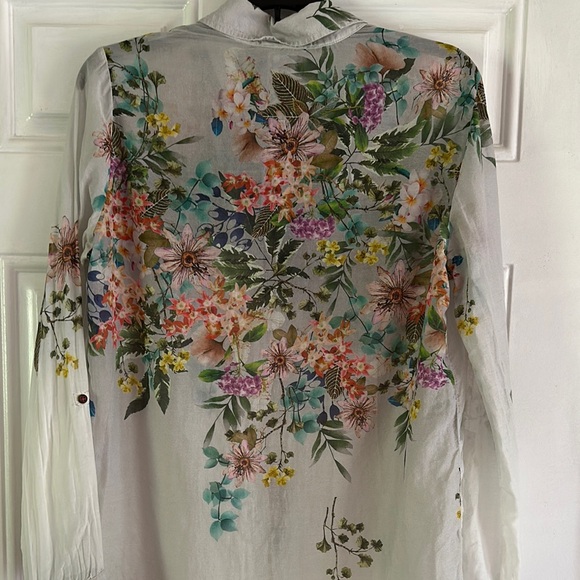 Johnny Was 3J Floral Sheer Button-Up Blouse. Sz S p2p 20” - Picture 5 of 7